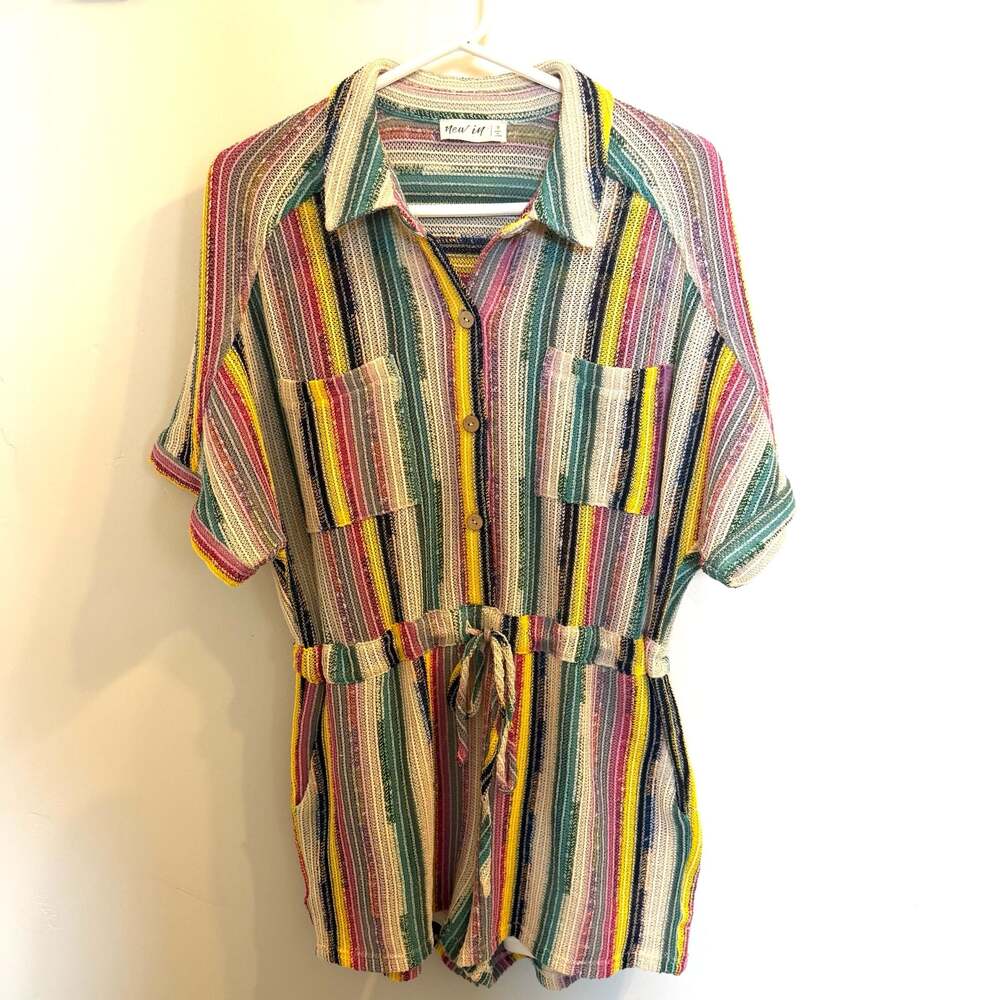 New In Multi-Color Striped Knit Button-Down Romper Size S